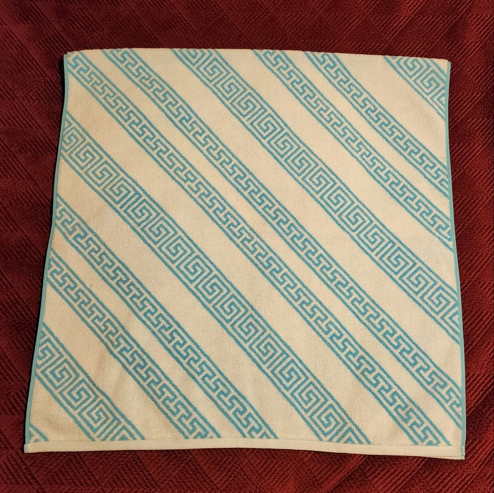 Greek Motif Teal and White Beach Towel NWOT